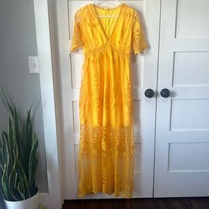 Deep V, Lace Overlay Dress